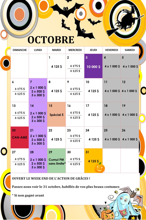 Calendrier Octobre